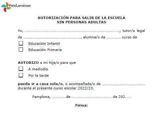AUTORIZACIÓN PARA SALIR DE LA ESCUELA SIN PERSONAS ADULTAS